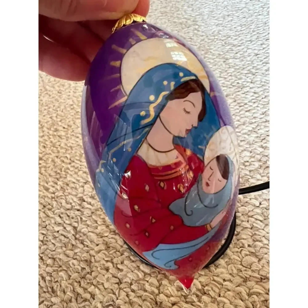 Pier 1 Li Bien 2012 Madonna Child Reverse Painted Glass Ornament Box Card Gift